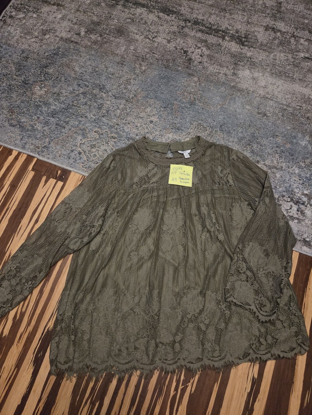 Cato Olive Green Lace Boho Blouse Plus Size 2X 22W/24W
